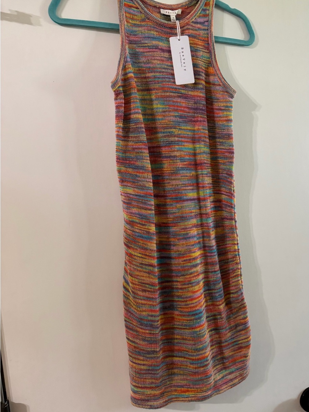 Baevely Multicolor Knit Tank Dress - Rainbow Stripes New